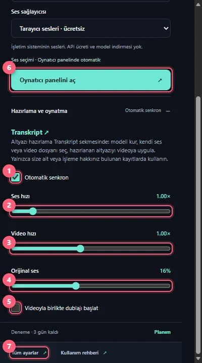 Hazırlama ve oynatma bölümünde Otomatik senkron