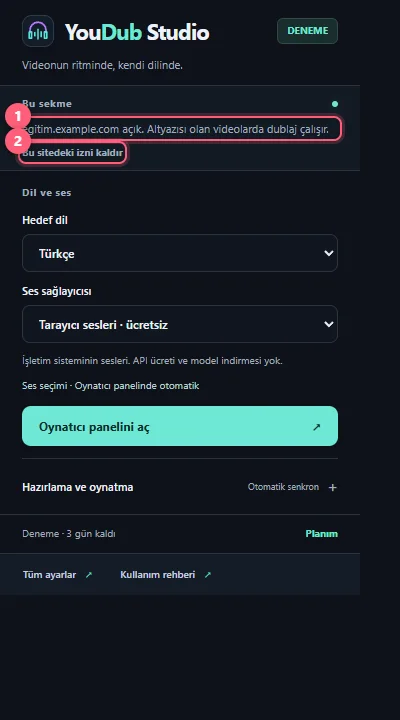 Bu sitedeki izni kaldır kontrolü