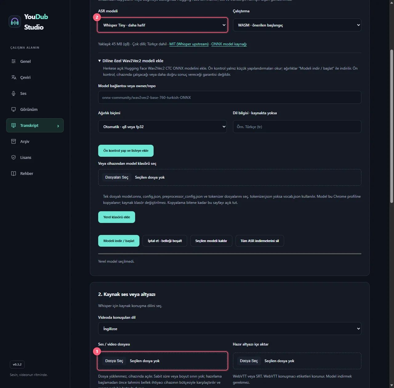 Transkriptte Ses video dosyası ve model hazırlığı